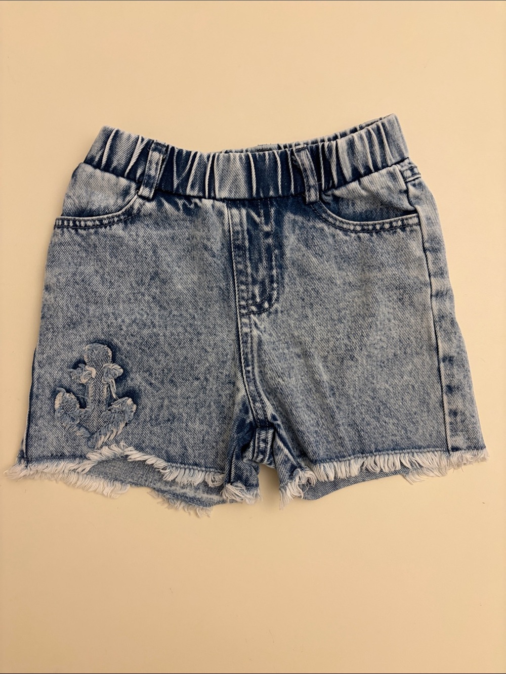 Girls' Light Blue Denim Frayed Hem Shorts with Elastic Waist